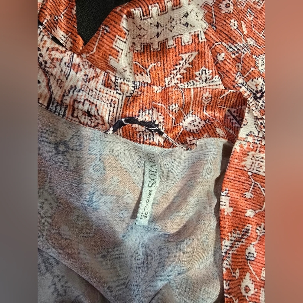 Orange Cream Coral Black Satin Feel Robe Kimono Cover-Up S / M - Picture 6 of 7